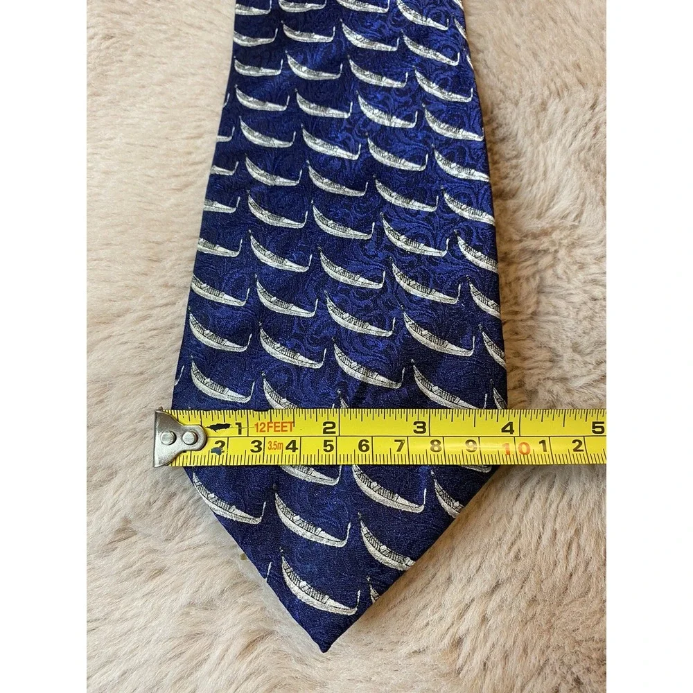 Fabris Venezia MENS TIE NECKTIE Silk 100% Italy Canoe Boat Navy Blue/Silver
